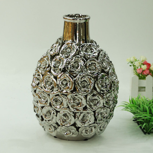 Gobber Decorated Home Silver Rose Flower Vase Ceramic Crafts Domestic Ornaments