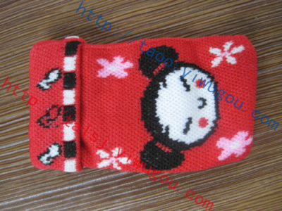 Avatar cartoon little girl patterned double knit cute avatar Jacquard double red cell phone package mobile phone bag red PUCCA card wow Iraq Digital