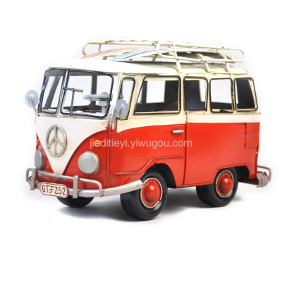 Ironclad model handmade vintage iron art Volkswagen luxury bus model home soft decorative metal crafts.