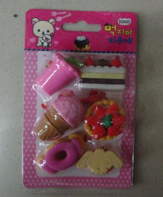 Five kinds of cake and a cup of Cola blister card Eraser┣