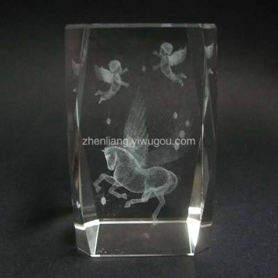 3d crystal inside carve individual creative gift flying horse double angel crystal 5x8.