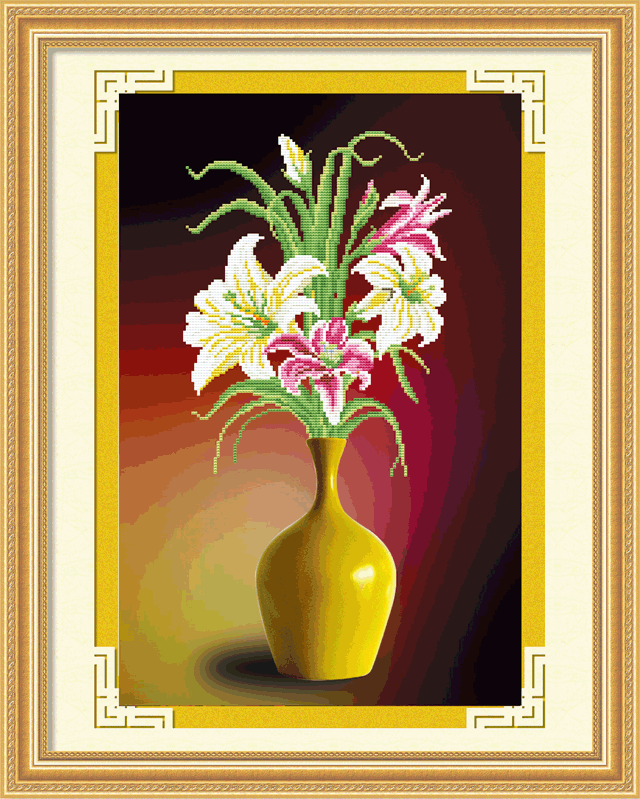 new living room wholesale diy cross stitch cloth arts and crafts material package gold bottle lily 5d0193