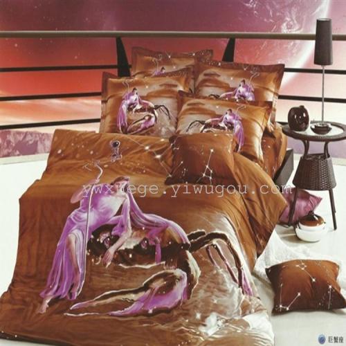 bed supplies four-piece cotton four-piece foreign trade 3d reactive printing twelve constellation series fashion elegant factory direct sales -- cancer