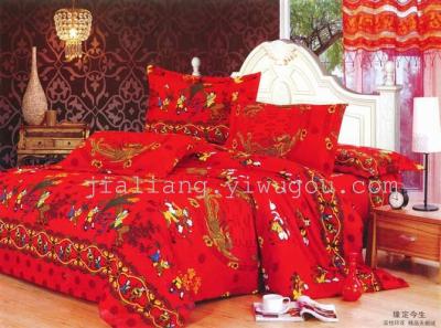 Manufacturer sells home textile bedding thickened with active printing velvet bed set four never fade