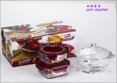 Aigelaiya promotion gift kitchen Po three piece set steel kitchen suite tempered steel bowls, soup mix
