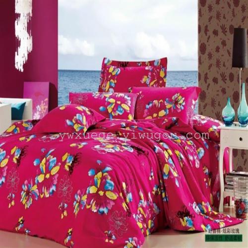wedding bedding snow pigeon home textile shu xiang cotton four-piece set color floral pattern a wide range of foreign trade domestic sales-colorful rose