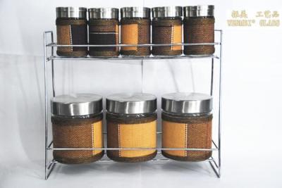 The beauty of the kitchen supplies rattan seasoning pot 8 suit double glass seasoning rack