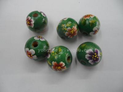 Green wood beads with 25mm colored drawing