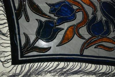 Blue Orchid Isaac silver of burnt-out velvet silk triangle scarf 150X75