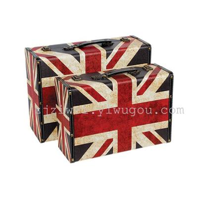 Antique British flag pattern suitcase photography props wooden suitcase