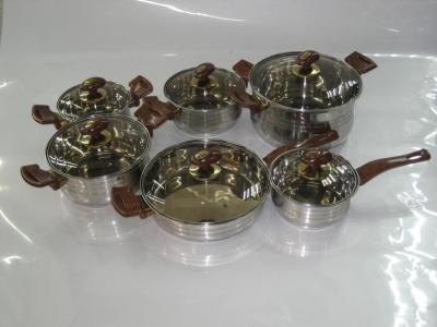 STAINLESS STEEL 12PCS COOKWARE SET WITH BROWN HANDLE 