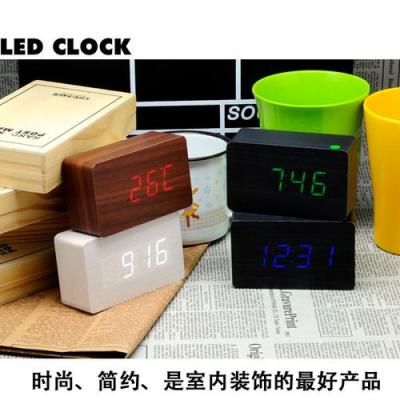 LED wooden clock fashion creative laziness mini cute mute the alarm clock clock voice control electronic clock table clock