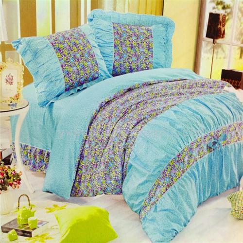 four-piece snow pigeon bedding cotton korean style bed sheet type four-piece pastoral polka dot cute series factory direct sales small flower love song （blue）