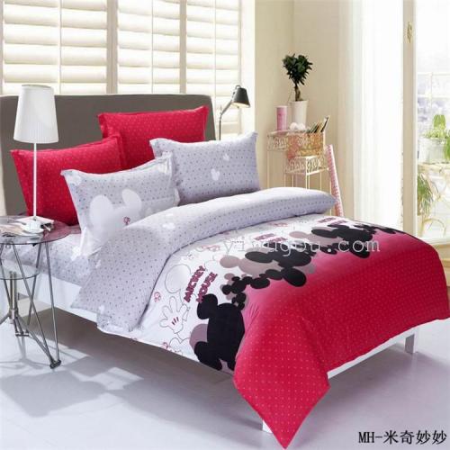 Four-Piece Snow Pigeon Home Textile Fashion Cartoon Series Mickey Miaomiao Plain Weave Diamond Velvet Four-Piece Set with Various Patterns Factory Direct Sales