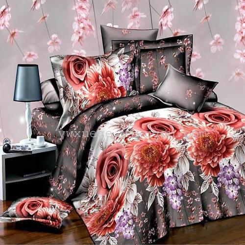 snow pigeon home textile 3d large flower series autumn memories fashion trendy bed twill printed four-piece bedding set factory direct sales
