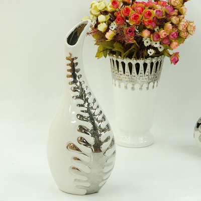Gao Bo Decorated Home Ceramic flower vase silver shark series devices electroplating ceramic vase flower floral gifts