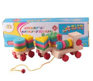 The Children 's colorful geometric shapes combine small trains wooden toys, puzzle cognitive assembly tractor