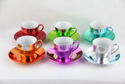Plating six cups of plate T003 iron frame plus color box ceramic six cups of plate coffee cup plate twelve gifts