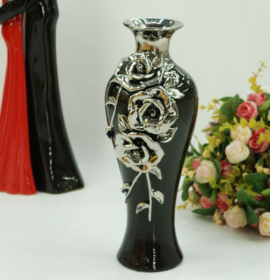 Gao Bo Decorated Home European pinching flowers craft rose vase ceramic vases plated ceramic vase Home Decoration