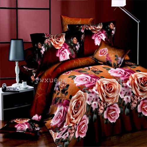 fashion trendy polyester cotton flowers and plants series 3d reactive printing bed four-piece set factory direct sales---romantic and colorful