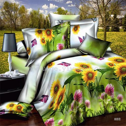 snow pigeon home textile polyester cotton reactive printing european 3d three-dimensional oil painting four-piece set xiangyang flower bedding wholesale