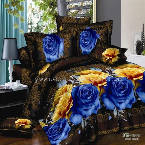 Snow Pigeon Home Textile Bedding Four-Piece Polyester Cotton Environmental Protection Printing and Dyeing Bedding Foreign Trade Factory Direct Sales --- Thousands of Purple and Red