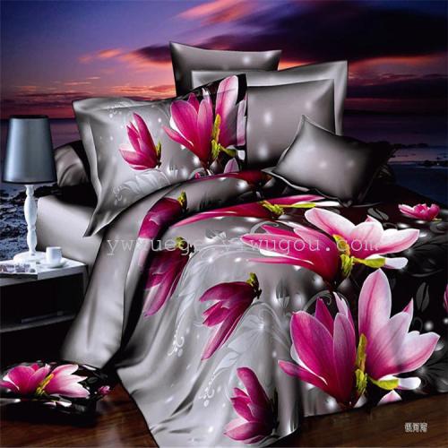 Snow Pigeon Home Textile Bedding Four-Piece Set Foreign Trade Export 100% Polyester Fiber Active Dyeing Cloth Faded Changjia Direct Sales