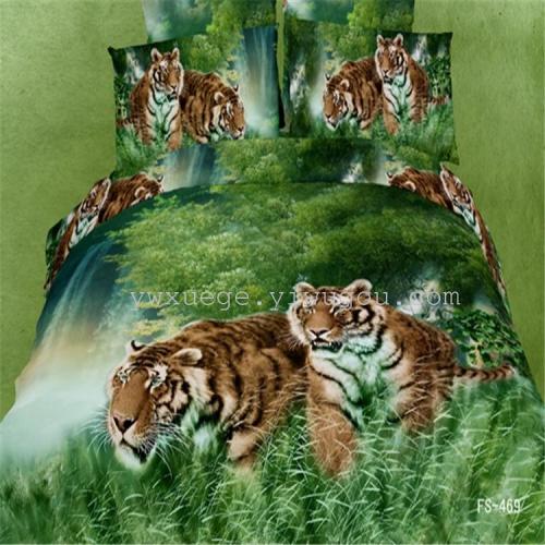 3d fashion four-piece set 100% cotton reactive printed four-piece set bedding supplies four-piece set tiger hunting factory direct sales