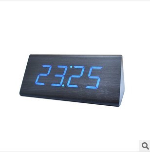 Creative New triangle LED wood alarm clock lovely simple alarm electronic clock mute desk sound control clock