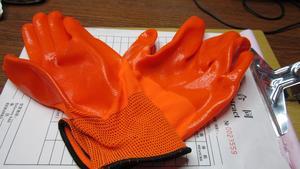 Tangerine orange PVC leather gloves.