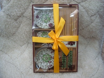 Set of 6 gift ceramic tableware bamboo chopsticks