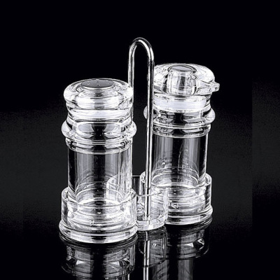 Classic Transparent Acrylic Seasoning Bottle Two-Piece Set Plastic Seasoning Jar Set with Iron Rack Kitchen Supplies