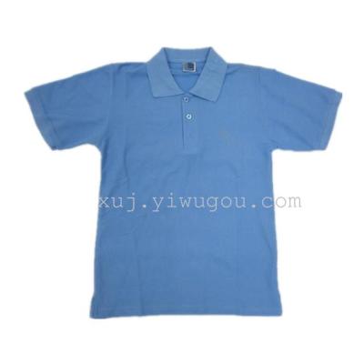 High quality boutique 220g blue cotton short sleeve collar shirts lay out under the stock fork