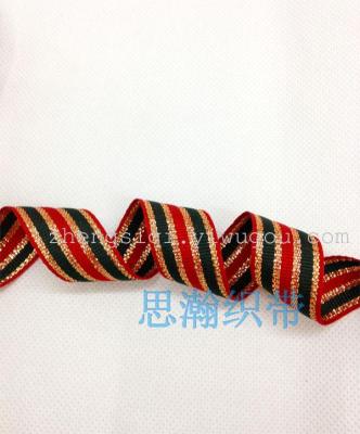 Red Green Gold Ribbon Three-Color Belt Scottish Belt Gift Packing Tape Clothing Luggage Home Decorative Band