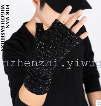 Korean version of elastic wave of half-silver men's gloves in autumn and winter fashion show Internet warm long gloves