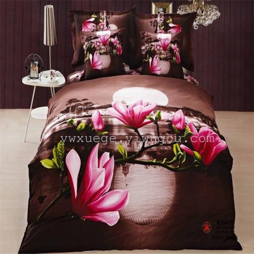 cotton four-piece twill 3d reactive printing kit 100% cotton 3d large flower three-dimensional strong bedding