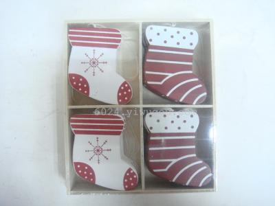 Factory direct series hanging Christmas stockings Christmas boxed wooden pendant