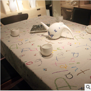 New cartoon illustrator painted letters tablecloth cotton and linen tablecloth multi-style cloth optional