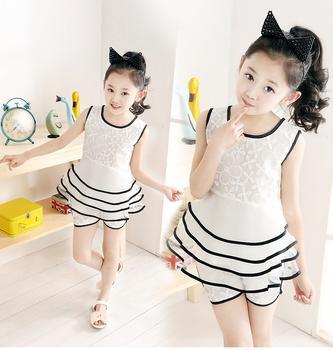 Kids lace sleeveless suits children girls summer clothes two-piece child-like wonderful Korean fashion