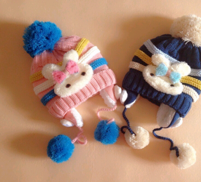 Hat qiu dong children add wool knitted baby hat earmuffs fission cartoon rabbit