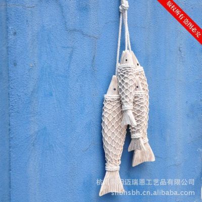 Small String of Ocean Hanging Ornaments Fish strings Wooden Mediterranean Carving Household MA04016