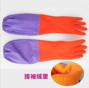 Household Fleece-Lined Thicken And Lengthen Warm Cotton Rubber Gloves Latex Gloves Kitchen Dishwashing Rubber Gloves