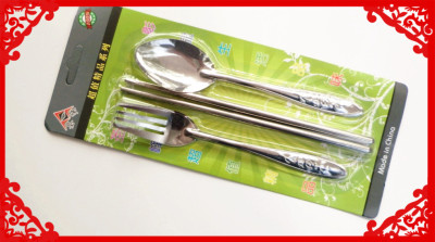 Dual shop stainless steel three - piece spoonful spoon, fork chopsticks chopsticks spoon, fork wholesale.