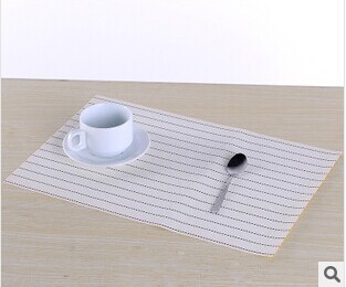 Color stripe meal pad quality table mat PVC western food cushion plastic woven insulation pad.