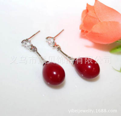 [YiBei Coral]Natural Coral  shell earring 925 silver ear drops and anti allergy