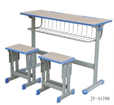 Jy-41708 double fixed desk and chair student desk and chair with double column head head small square stool