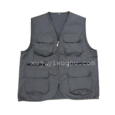 Vest jacket dark grey men's multifunction pockets zipper Sweatshirt