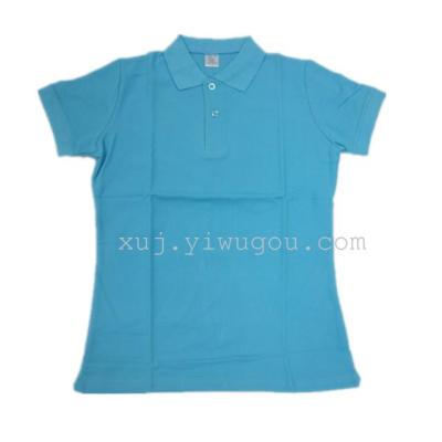 Blue new 200g Lady lay out fork design under the waist and collar POLO shirt