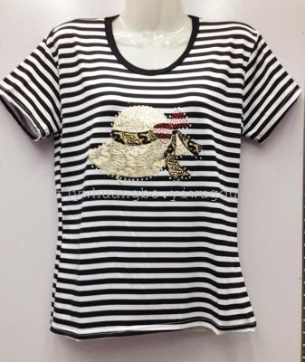 2014 summer new style ladies fashion Korean embroidery short sleeve striped short sleeve shirt tops wholesale