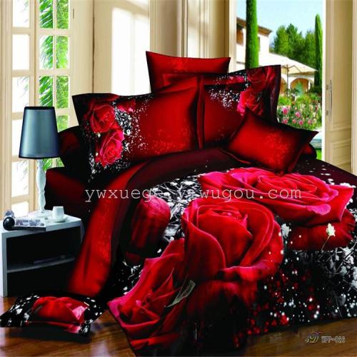 Home Textile 4-Piece Cotton Four-Piece Set in Stock 3D Cotton Active Twill Four-Piece Bedding Set Factory Direct Sales
